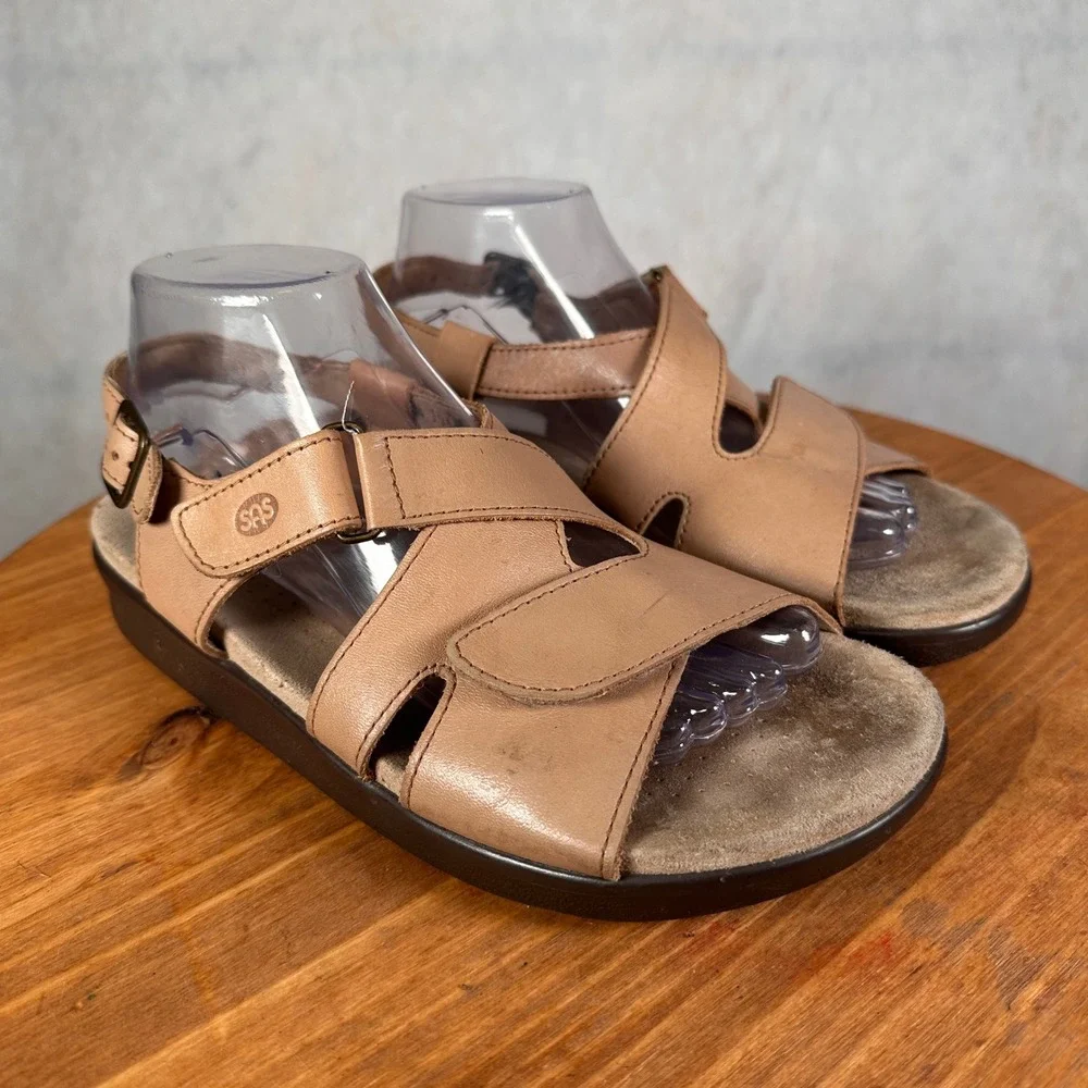 SAS Tripad Comfort Sandals Womens 8.5W Tan Good Adjustable Leather Walking Shoes